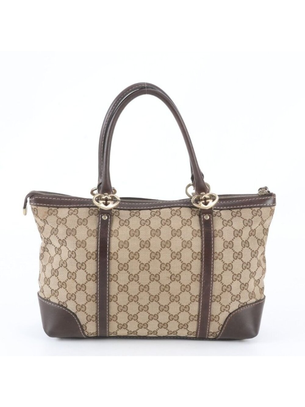 Gucci GG Canvas Lovely Heart Tote Shoulder Hand Leather